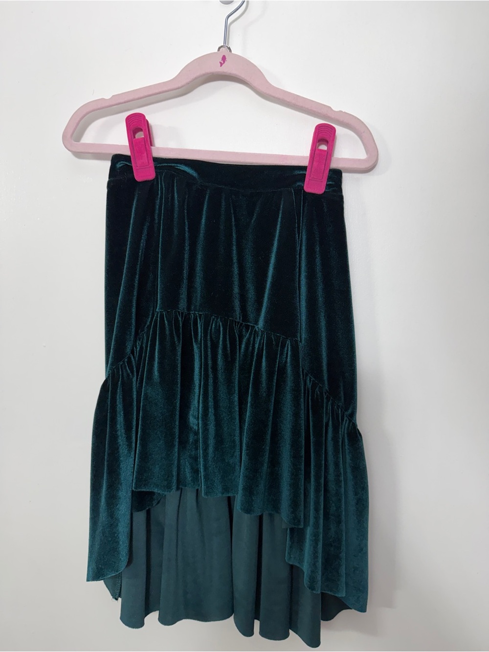 Joyfolie Green Velvet High-Low Ruffle Skirt